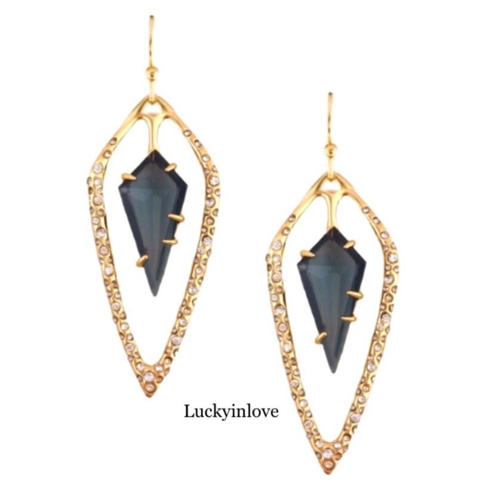 ALEXIS BITTAR • Miss Havisham Gold Crystal Open Kite Smokey Blue Drop Earrings
